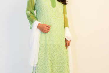 Buy Hand Embroidered Lucknowi Chikan Parrot Green Georgette Kurti